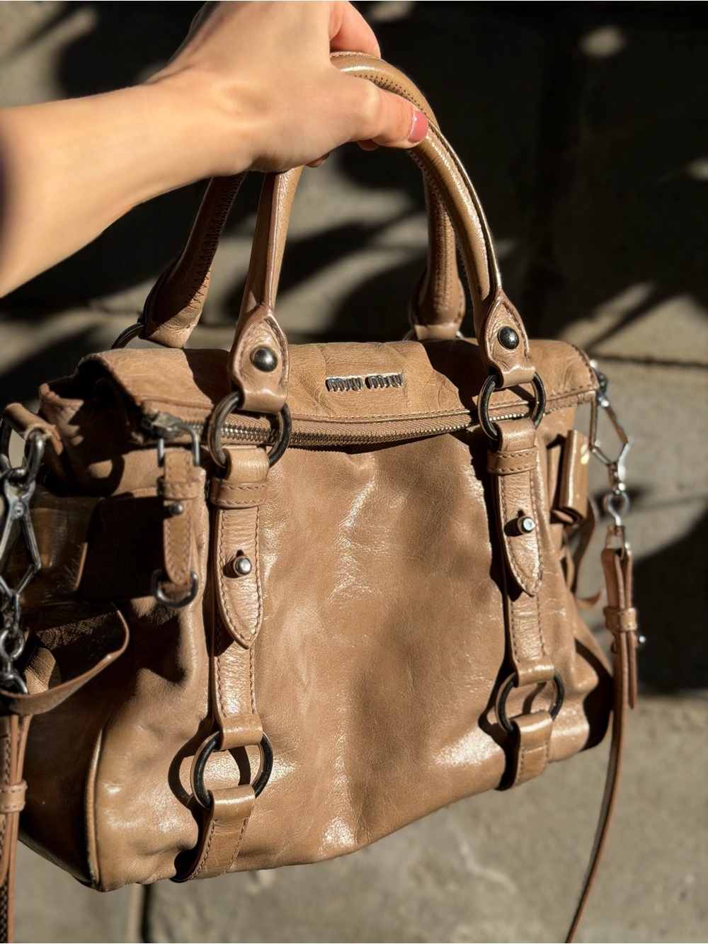 Miu Miu Vitello Lux Bow Satchel Calfskin Leather | Authentic | Beige Colour